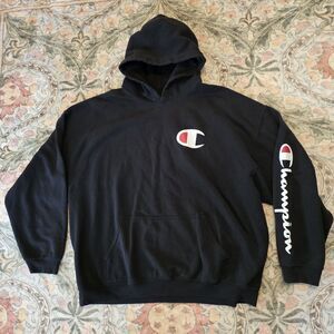 Champion Hoodie Men's XL Relaxed Fit Pullover Fleece Black w/ Logo